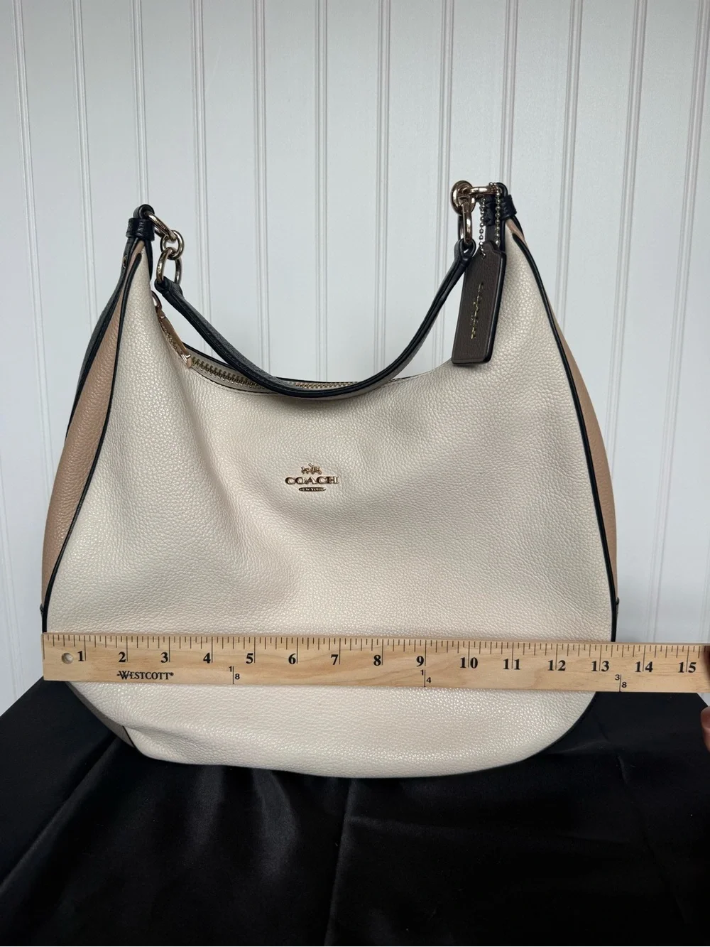 Coach Cream & Tan Pebbled Leather Hobo with Black Trim